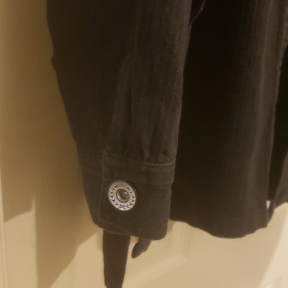 Black Jean Shirt Jacket with Arm Stitching - Picture 5 of 6